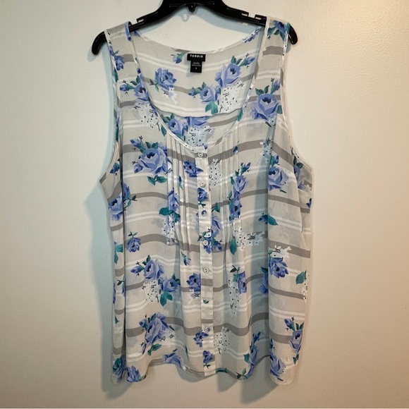 torrid Tops - Torrid Blue and White Floral Blouse with Pleated Tank Style